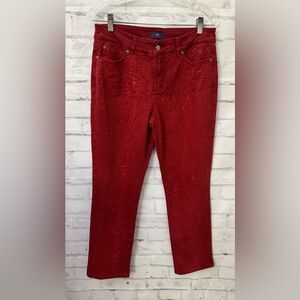 NYDJ Skinny Jeans Size 6 Red Faux Crocodile Crackle Jeans Pants Stretch Slimming
